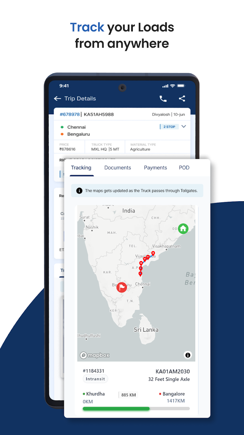 Track your load live from pickup to delivery.